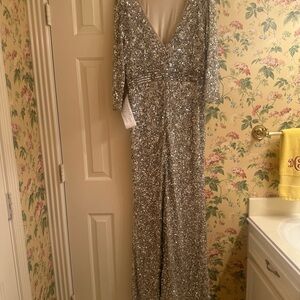 Mac Duggal Silver Sequin Maxi Dress